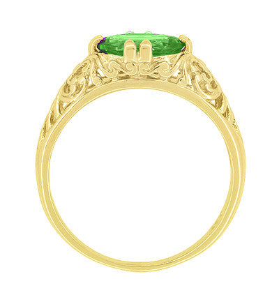 Edwardian Oval Tsavorite Garnet Filigree Engagement Ring in Yellow Gold - Item: R799YTS - Image: 4