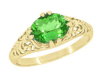 Edwardian Oval Tsavorite Garnet Filigree Engagement Ring in Yellow Gold