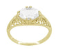 Oval White Sapphire Edwardian Filigree Engagement Ring in Yellow Gold