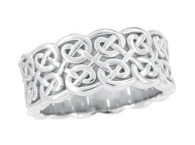 Heirloom Celtic Knot Wide Wedding Band in 14 Karat White Gold - 8.3mm Wide