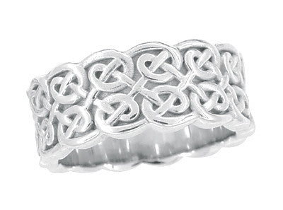 Heirloom Celtic Knot Wide Wedding Band in 14 Karat White Gold - 8.3mm Wide