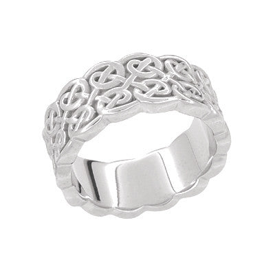 Heirloom Celtic Knot Wide Wedding Band in 14 Karat White Gold - 8.3mm Wide - Item: R804 - Image: 4
