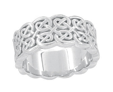 Heirloom Celtic Knot Wide Wedding Band in 14 Karat White Gold - 8.3mm Wide - alternate view