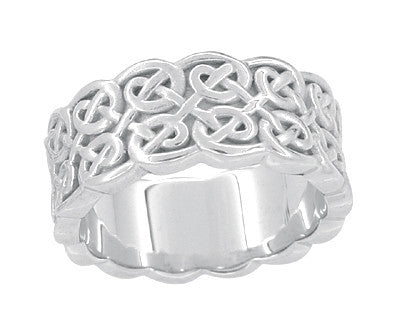 Heirloom Celtic Knot Wide Wedding Band in 14 Karat White Gold - 8.3mm Wide - Item: R804 - Image: 2