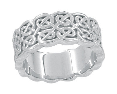 Heirloom Celtic Knot Wide Wedding Band in 14 Karat White Gold - 8.3mm Wide - Item: R804 - Image: 3