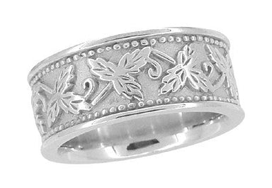 Grapes and Grape Leaves Heavy Wide Wedding Band in 14K White Gold - 8mm Wide - alternate view