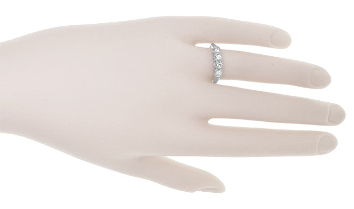 Evelyne 1950's Four Diamond Vintage Wedding Band in 14 Karat White Gold - Item: R817 - Image: 3