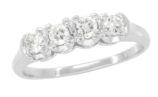 Evelyne 1950's Four Diamond Vintage Wedding Band in 14 Karat White Gold