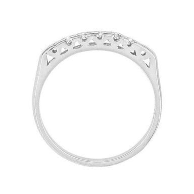 Maeve Mid Century Modern Narrow Straightline 5 Diamond Vintage Wedding Band in Platinum - alternate view