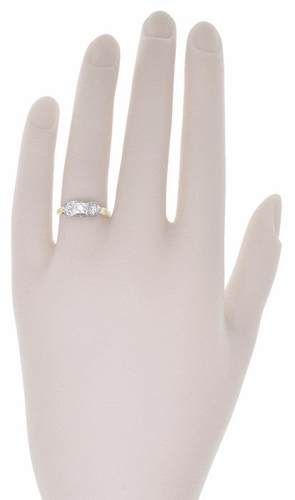Art Deco Mixed Metals Addison Antique Engraved Diamond Engagement Ring in 14 Karat Two Tone Gold - Item: R829 - Image: 3