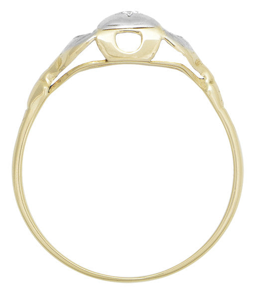 Art Deco Mixed Metals Addison Antique Engraved Diamond Engagement Ring in 14 Karat Two Tone Gold - Item: R829 - Image: 2