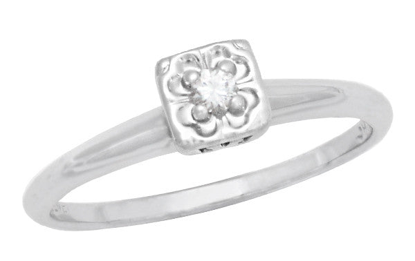 Breana Vintage Heirloom Square Illusion Diamond Engagement Ring in 14 Karat White Gold
