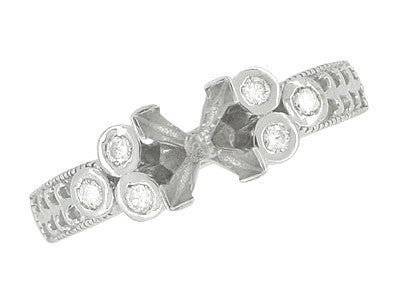 Fleur De Lis Eternal Stars Art Deco 2 Carat Princess Cut Diamond Engagement Ring Setting in White Gold - Item: R841 - Image: 5