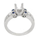 Art Deco Side Sapphires and Diamonds 1 Carat Engagement Ring Mounting with Engraved Fleur De Lis in 14 Karat White Gold for a 6mm to 6.5mm Stone