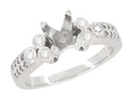 Art Deco 2 Carat Diamond Engraved Fleur De Lis Engagement Ring Mounting in 14 Karat White Gold