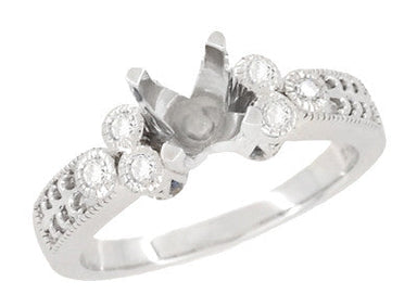 Art Deco 2 Carat Diamond Engraved Fleur De Lis Engagement Ring Mounting in 14 Karat White Gold
