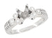 Art Deco 2 Carat Diamond Engraved Fleur De Lis Engagement Ring Mounting in 14 Karat White Gold
