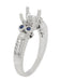 Antique Style 2 Carat Diamond and Side Sapphire Heirloom Engraved Fleur De Lis Engagement Ring Mounting in 14 Karat White Gold