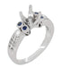 Antique Style 2 Carat Diamond and Side Sapphire Heirloom Engraved Fleur De Lis Engagement Ring Mounting in 14 Karat White Gold