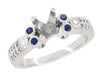 2 Carat Round Vintage Engagement Ring Setting with Side Sapphires and Diamonds with Fleur-Dr-Lys Engraved Band  - R841RS
