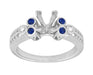 Eternal Stars Sapphire Side Stones Engraved Fleur De Lis Engagement Ring Mounting for a 2 Carat Princess Cut Diamond  in 14 Karat White Gold