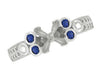 Eternal Stars Sapphire Side Stones Engraved Fleur De Lis Engagement Ring Mounting for a 2 Carat Princess Cut Diamond  in 14 Karat White Gold