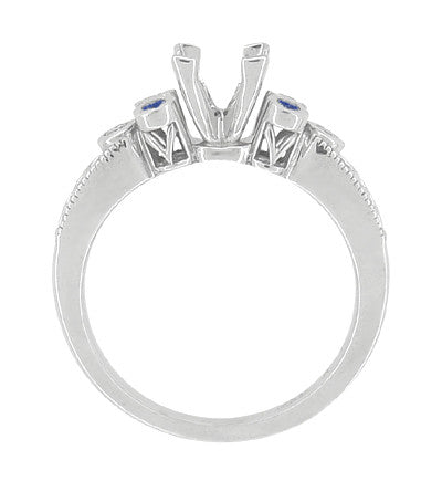 Eternal Stars Sapphire Side Stones Engraved Fleur De Lis Engagement Ring Mounting for a 2 Carat Princess Cut Diamond  in 14 Karat White Gold - Item: R841S - Image: 7