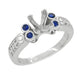 Eternal Stars Sapphire Side Stones Engraved Fleur De Lis Engagement Ring Mounting for a 2 Carat Princess Cut Diamond  in 14 Karat White Gold