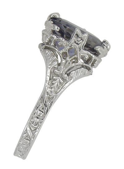 Edwardian Filigree Oval Violet Iolite Ring in 14 Karat White Gold - Item: R843i - Image: 3
