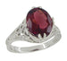 Edwardian Filigree Leaves Oval Rubellite Tourmaline Ring in 14 Karat White Gold