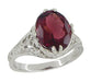 Edwardian Filigree Leaves Oval Rubellite Tourmaline Ring in 14 Karat White Gold