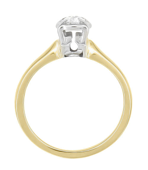 Vintage 1950's Solitaire Old European Cut Diamond Engagement Ring in Two Tone White and Yellow 14K Gold - Item: R844 - Image: 3