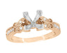 Art Deco Rose Gold Vintage Ring Semimount for Square Diamond with Butterfiles on Sides - R850PR75R