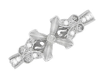 Twin Butterflies Art Deco Filigree 2 Carat Princess Cut Diamond Engagement Ring Setting in 14 Karat White Gold - Item: R850PRW75 - Image: 3