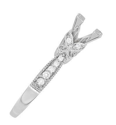 Twin Butterflies Art Deco Filigree 2 Carat Princess Cut Diamond Engagement Ring Setting in 14 Karat White Gold - Item: R850PRW75 - Image: 4