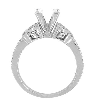 Twin Butterflies Art Deco Filigree 2 Carat Princess Cut Diamond Engagement Ring Setting in 14 Karat White Gold - Item: R850PRW75 - Image: 5