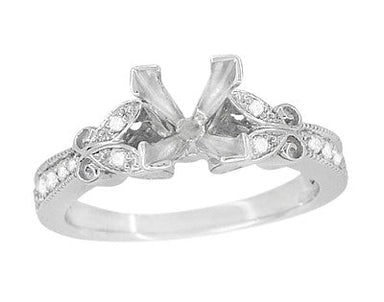 Twin Butterflies Art Deco Filigree 2 Carat Princess Cut Diamond Engagement Ring Setting in 14 Karat White Gold - alternate view