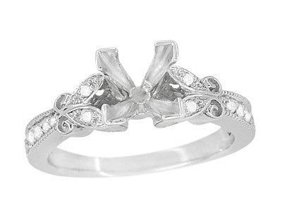Twin Butterflies Art Deco Filigree 2 Carat Princess Cut Diamond Engagement Ring Setting in 14 Karat White Gold - Item: R850PRW75 - Image: 2