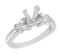 Twin Butterflies Art Deco Filigree 2 Carat Princess Cut Diamond Engagement Ring Setting in 14 Karat White Gold