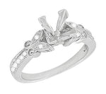 Twin Butterflies Art Deco Filigree 2 Carat Princess Cut Diamond Engagement Ring Setting in 14 Karat White Gold