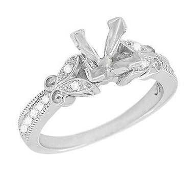 Twin Butterflies Art Deco Filigree 2 Carat Princess Cut Diamond Engagement Ring Setting in 14 Karat White Gold