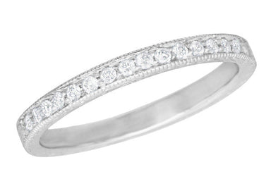 Art Deco Diamond Engraved Wheat Wedding Band in 14 or 18 Karat White Gold