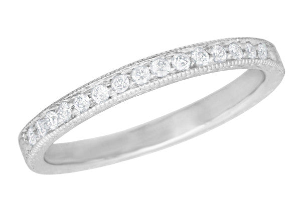 Art Deco Diamond Engraved Wheat Wedding Band in 14 or 18 Karat White Gold