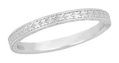 Art Deco Engraved Wheat Vintage Style Wedding Band in Platinum