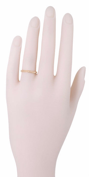 Art Deco Vintage Engraved Wheat Diamond Wedding Band in 14K Rose Gold ( Pink Gold ) - Item: R858RD-LC - Image: 4