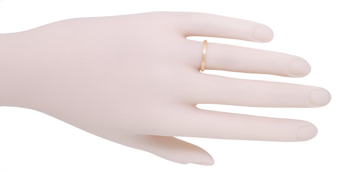 Art Deco Engraved Wheat Wedding Band in 14 Karat Rose ( Pink ) Gold - Item: R858RND - Image: 4