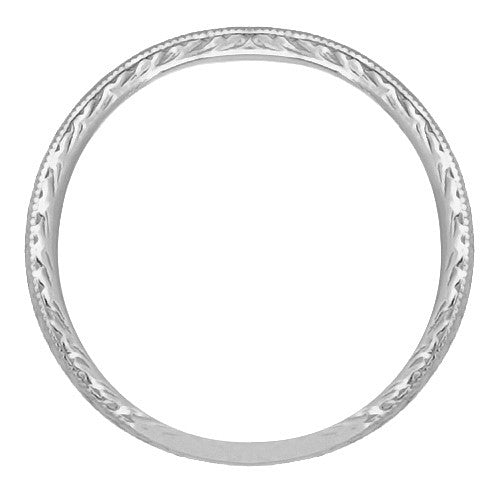 Art Deco Engraved Wheat Wedding Band in 14 Karat White Gold - Item: R858W14ND - Image: 2