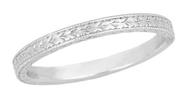 Art Deco Engraved Wheat Wedding Band in 14 Karat White Gold