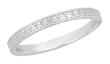 Art Deco Engraved Wheat Wedding Band in 18 Karat White Gold