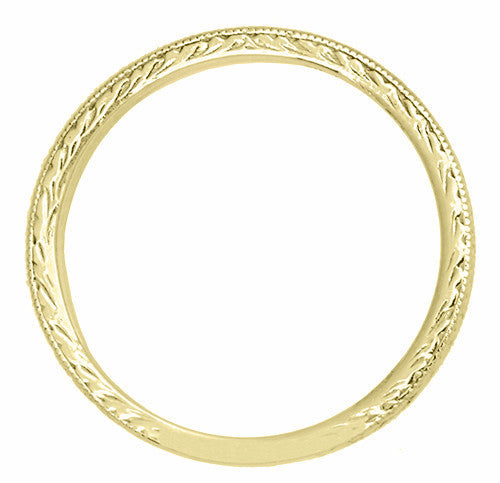 Art Deco Vintage Engraved Wheat Yellow Gold Diamond Wedding Band - Item: R858YD-LC - Image: 2